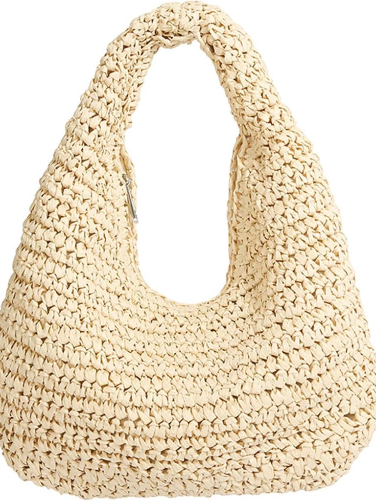 Crescent Straw Shoulder Handbag For Women Summer Beach Tote Raffia Woven Purse H